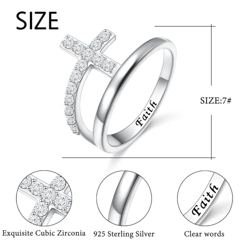 Cross Ring for Women 925 Sterling Silver Cubic Zirconia Fashion Band Faith Promise Rings for Her Mothers Day Gift for Wife Mom4