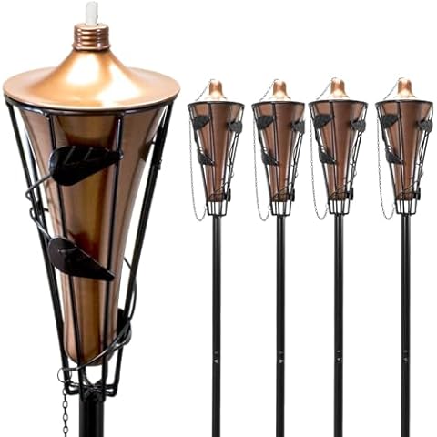 Matney Outdoor Metal Patio Torches – Use for Deck, Patio, Back Yard, Out Door Parties, Wedding – Includes Fiberglass Wick and Snuffer Cap (4 Pack) Cover