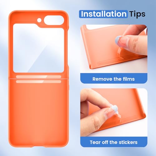 Image of Ruky for Samsung Z Flip 5 Full Body Slim Case, Orange | Protective Cover Hard PC Ultra Anti-Scratches Shockproof Wireless Charging Phone Case for Samsung Galaxy Z Flip 5, Orange