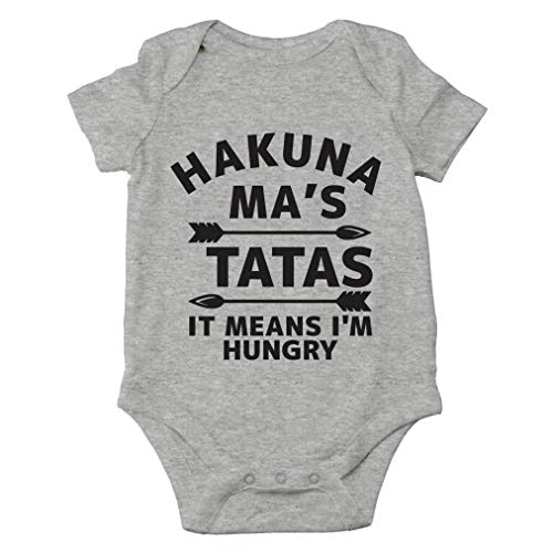 AW Fashions Hakuna Ma's Tatas It Means I'm Hungry - Movie Parody Funny Saying - Cute One-Piece Infant Baby Bodysuit (Newborn, Sports Grey)