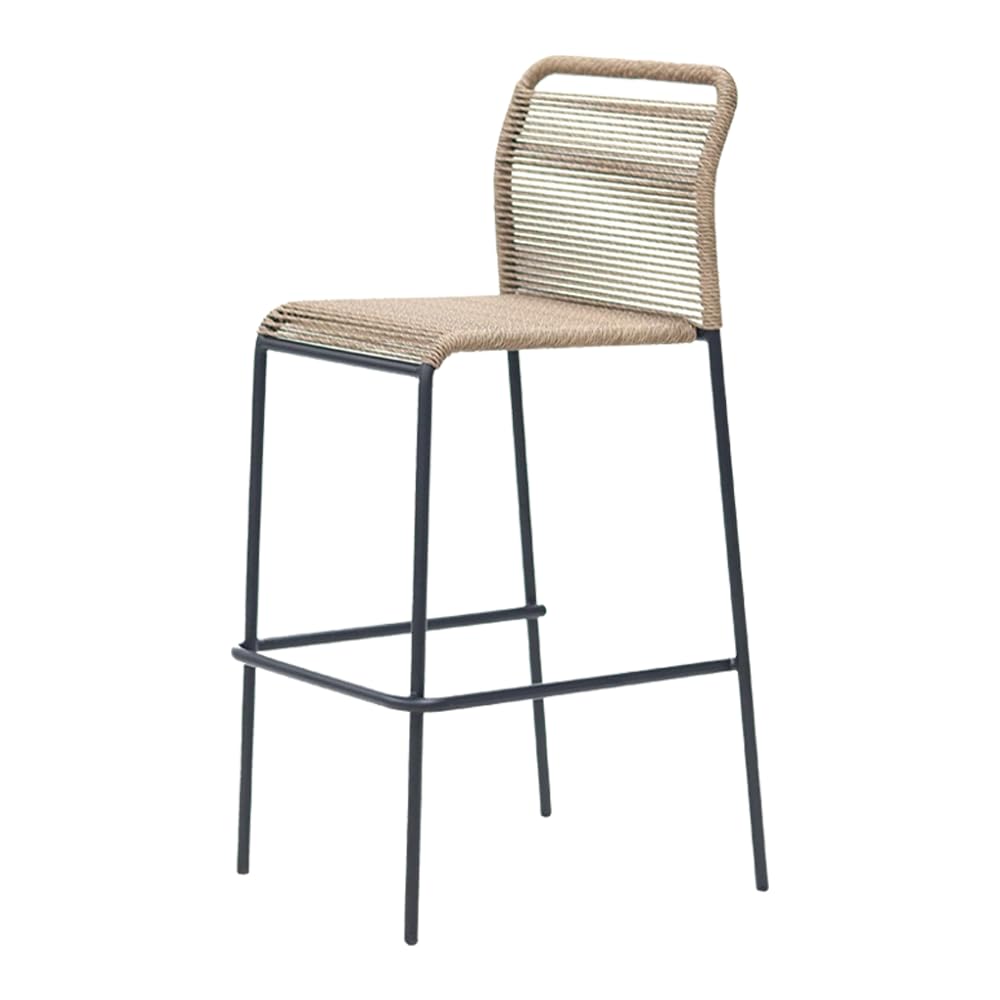 EME Ibiza Black Stool Made of Steel and Synthetic Rope Suitable for Outdoor, Stool with Footrest and Backrest, 107 cm Height, Outdoor Stool Industrial Style