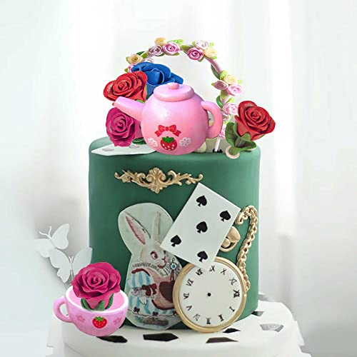 Laventy 9 Pcs Lets Partea Cake Decoration Rose Cake Decoration Tea Party Cake Decoration Partea Time Party Supplies Lets Partea Party Supplies Tea Party Favors Lets Partea Birthday Decoration #TOP4