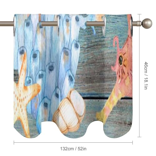 Cortinas vintage con cenefa de caballito de mar coral para ventanas de cocina y playa 6