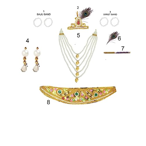 Image of ITSMYCOSTUME Krishna Dress for Baby Boy Kids Set of 10(Dhoti,Hip Cover,Patka,Mukut,Morpankh,Bansuri,Kamarband,Bajuband,Kundal) Little Krishna Ji Kanha Janmasthmi Costume