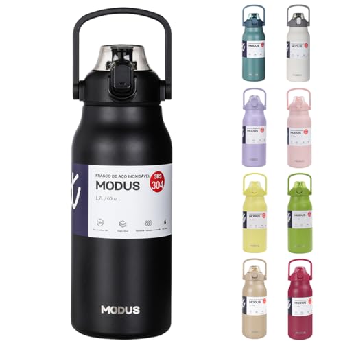 Garrafa Térmica De Viagem Inox 1700ml Água Com Canudo (Preto)