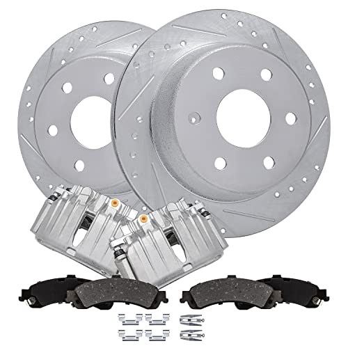 Image of Detroit Axle - Rear Brake Kit for Chevy GMC Silverado Sierra Suburban 1500 | Avalanche 1500 Tahoe Yukon Escalade Drilled Slotted Brake Rotors Brakes Pads Replacement Brakes Calipers: 12.99 inch Rotor