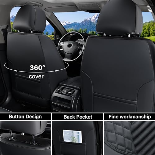 Image of Coverado Car Seat Covers Full Set, Leather Seat Covers for Cars, Waterproof Front and Rear Automotive Seat Cover Car Accessories Universal Fit for Most Cars SUV Trucks(Black)