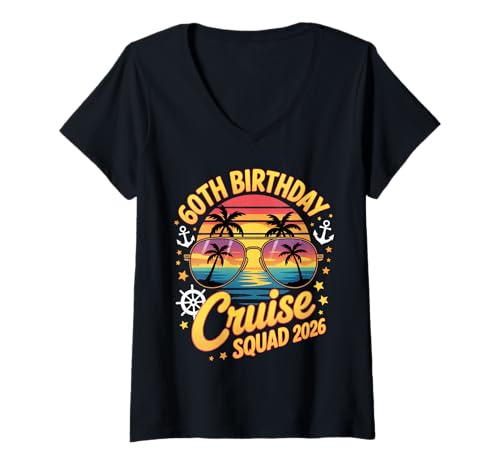 Women's 60th Birthday Cruise Squad 2026 Fun Party Mood Adventure V-Neck T-Shirt