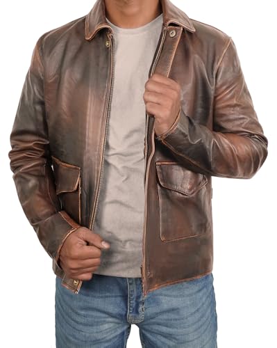 Brown Leather Jacket Men - Vintage Collar Distressed Style Mens Leather Motorcycle Jacket3