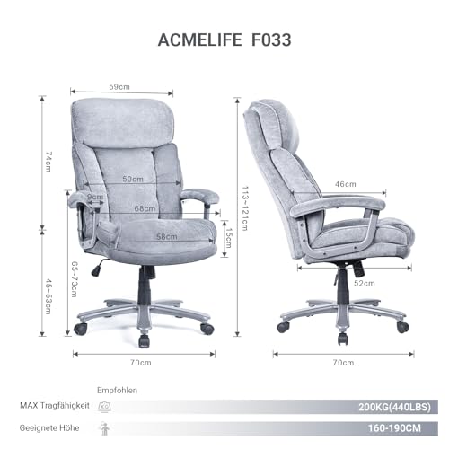 ACMELIFE Chefsessel Bürostuhl 200KG | Ergonomischer Schreibtischstuhl mit XXL breite Sitzfläche...