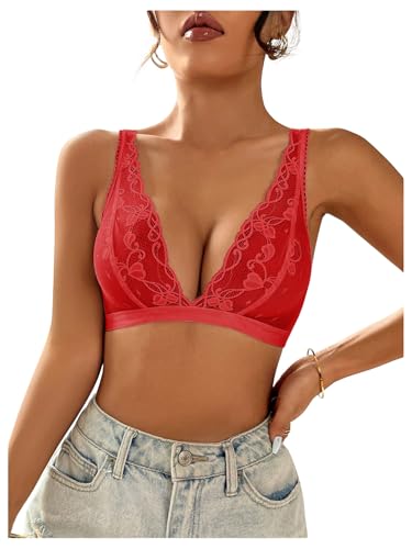 Image of SOLY HUX Women's Lace Bras Deep V Neck Wireless Bra Comfort Everyday Bralette
