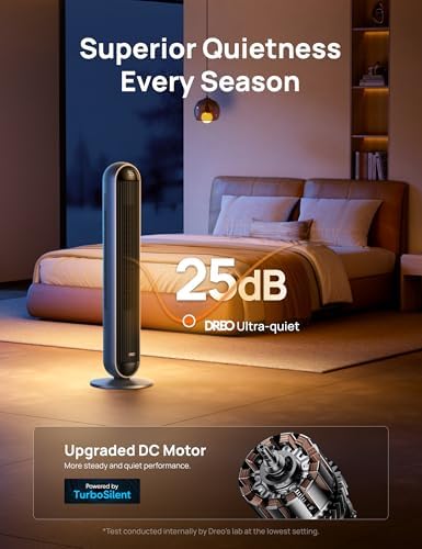 DREO Tower Fan and Heater Combo, 29.2ft/s Standing Fans for Bedroom, 17 Levels, 6 Modes, 120° Oscillation, 42 Inch, 12H Timer, 25dB Quiet, with Remote, for Office, Large Room, Silver — view 5