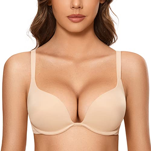 DOBREVA Damen Push Up Bügel BH Tiefer Ausschnitt Plunge Gepolstert T Shirt...