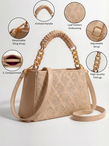 Image of LIKE STYLE Women's Embossed PU Sling Bag | Dual Compartment Shoulder & Crossbody Bag with Braided Handle | Stylish Handbag for Office & Casual Use | Durable Material