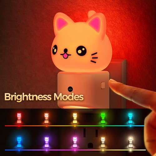 Image of DORESshop LED Night Light for Kids, 3D Cute Cat Kids Night Light with Dusk to Dawn Sensor, RGB+Soft White 3000K Plug in Night Light for Kids Room Decor, Birthday Gift Nightlight for Kids