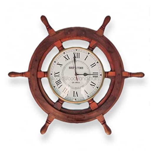 Nautical Beautifully Handcrafted Wooden Premium 12 Inches Wall Decor Wooden Clock Ship Wheels | Pirate's Accent | Maritime Decorative Time's Clock