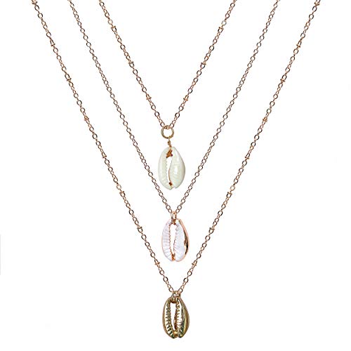 ETCBUYS Collier Avec Pendentif Multicouche - Pendentif En Cauris Pour La Femme Au Quotidien, Coquille Naturelle De Haute Qualité - Tour De Cou Avec Triple Couche Bijo Jewellery