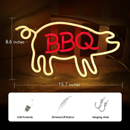 Image of BBQ Neon Signs for Wall Decor Neon Lights for Bedroom Led Signs Suitable for Barbecue Restaurant Man Cave Bar Christmas Unique Gift for Lover, 5V Usb Power, 15.7 * 8.7 Inch(Warm White + Red)