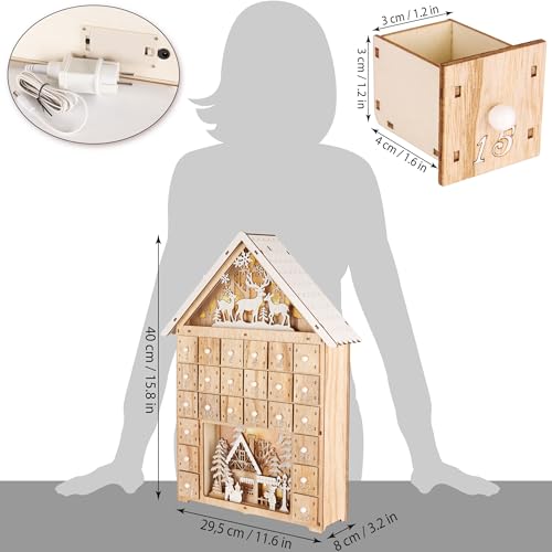 Calendrier de l'Avent en bois de 40 cm illuminé par LED de la marque BRUBAKER