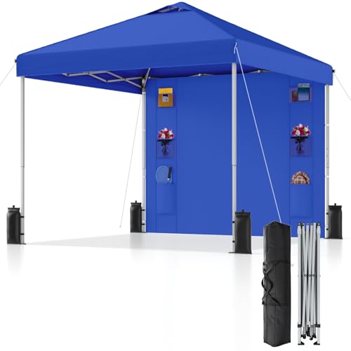 10x10 Pop Up Canopy with Sidewalls, Instant Heavy Duty Canopy Tent for Parties, Events, Camping, One Person Setup - Blue