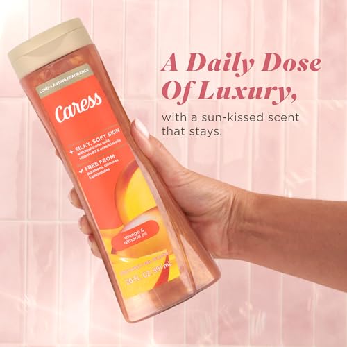 Image of Caress Mango & Almond Oil Body Wash, 20 fl oz, 4 Pack | Hyaluronic Acid & Vitamin B3, Moisturized, Silky Soft Skin, Long-Lasting Tropical Fragrance