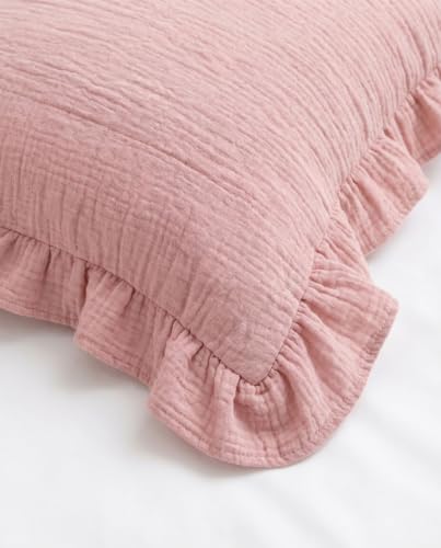 Image of Muslin Ruffled Toddler Pillowcases 13 inchx18 inch 2 Pack, Soft, Breathable Muslin Cotton Travel Pillow Covers with Envelope Closure for Baby Boys, Girls & Kids (Vintage Blossom-Ruffled, 13 x 18 Inch)