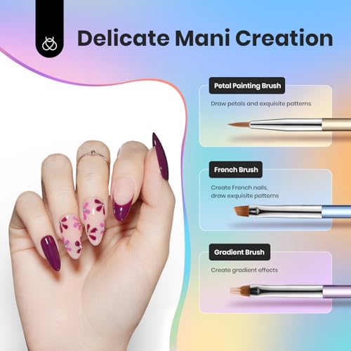 Image of Beetles Gel Nail Art Brushes, 6 Pcs Double-Ended Fingernail Art Design Pens Gel Paint Liner Ombre Gradient French Tip Brush Dotting Pen Nail Brush Set, DIY Manicure Tools Gift for Women