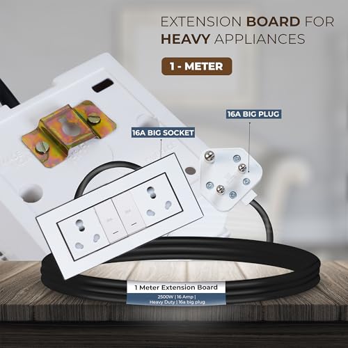 Image of Extension Board Heavy Duty Multi Socket 15A /16A /20 (2500 Watts 16A Big Plug and Two 16A Socket and Two 20A Switch, 1 Meter)