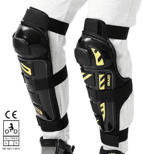 Image of ORAZO Raptor CE Certified Knee & Shin Protector | Level 2 K+L Type B T- | Anti-Slip Straps | Bionic & Asymmetric for Comfort | Made in India (Black Yellow, Regular Straps)