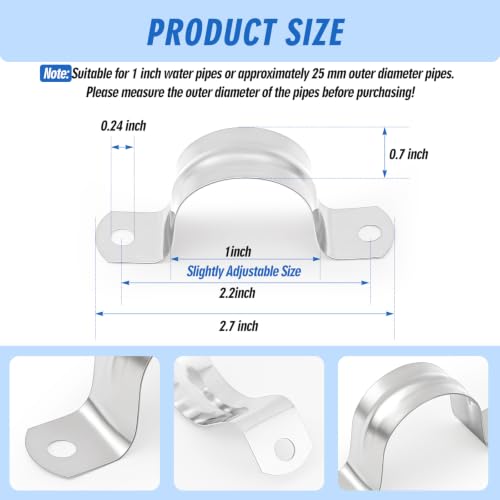 Image of Yaocom 200 Pcs 1 Inch Opening Pipe Strap 304 Stainless Steel Conduit Clamp Reinforced Rigid 2 Hole U Bracket for Pipe Fixing on Various Surfaces