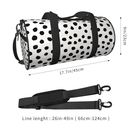 Animal Print Dots Black White Dalmatian Round Duffle Bag, Spacious Sport Travel Bag With Zippered Pockets & Soft Grip Handles4