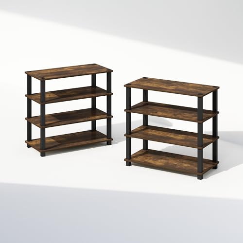Image of Furinno Turn-N-Tube Storage Shelves Set of 2, 4-Tier Stackable Standing Shelf, Open Corner Shelf, for Organization and Storage, Living Room, Garage, Home Office, Amber Pine