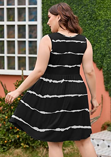 Image of AusLook Plus Size Summer Tank Dress for Women Casual Sleeveless Crewneck Pleated Babydoll Swing Sundresses with Pockets 1X-5X