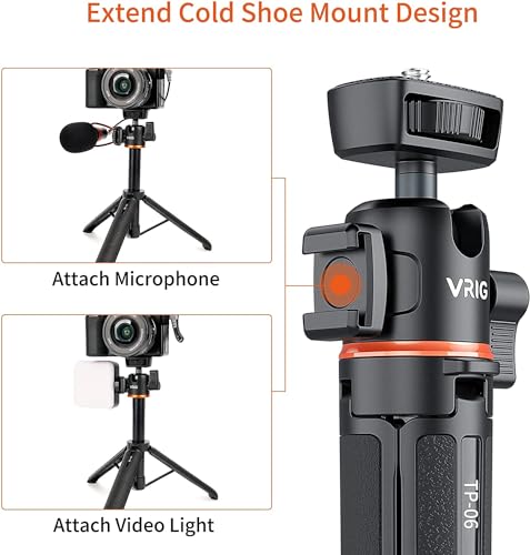 Trípode para vlogging extensible VRig TP-06 mini con cabeza de bola de 360 grados y rosca 1/4 7
