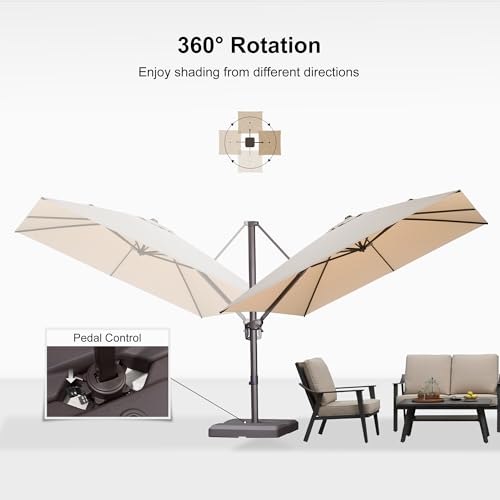 PURPLE LEAF 10' X 10' Patio Cantilever Umbrella Square Outdoor Umbrella with 360° Rotation and Aluminum Offset Hanging for Garden Backyard Pool, Beige