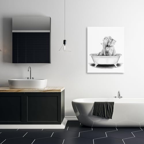 Image of Elephant in Tub Funny Bathroom, 30 x 40 Inch Canvas Wall Art