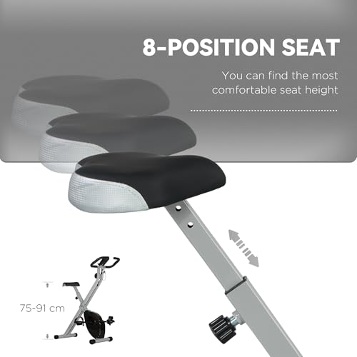 SPORTNOW Folding Exercise Bike, Quiet Stationary Bike with 8-Level Magnetic Resistance, Heart-Rate Sensor, Adjustable Seat and Wheels for Home Gym Workout - Image 6