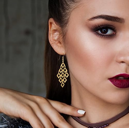 Savlano 925 Sterling Silver Diamond-Shape Chandelier Drop Earrings-18K Gold Plated Geometric Dangle Earrings for Women Comes with Gift Box- Made in Italy4