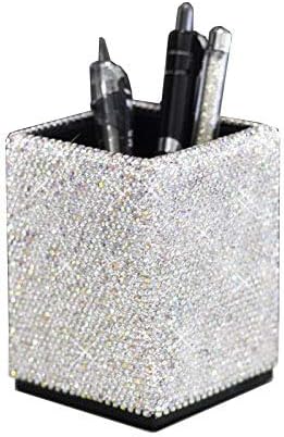 Caja de cristal para lápices con diamantes de imitación, organizador de bolígrafos con diamantes de imitación, contenedor para bolígrafos cosméticos