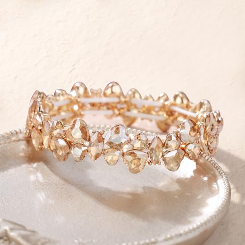 Crysdue Marquise Rhinestone Wedding Elastic Stretch Bracelet for Brides Bridesmaid, Austrian Crystal Art Deco Jewelry for Party Prom4
