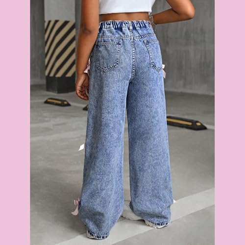 Bow Jeans for Girls 10-12, 6-14 Jeans with Bows for Teen Girls, Wide-Leg High-Waist Elastic Waist3