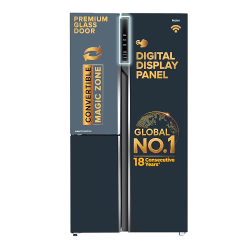 Image of Haier 598L 3Star Vogue 3-Door Side by Side Frost Free Refrigerator|Expert Inverter Technology|Digital Display Panel|Triple Twist Ice Maker|Deo Fresh Technology (HRT-683GOG, Grey Onyx Glass)
