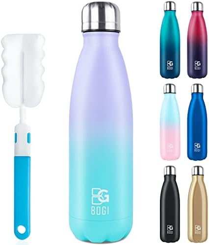 BOGI 17oz Insulated Water Bottle Double Wall Vacuum Stainless Steel Bottle Leak Proof keeps Hot and Cold Drinks for Outdoor Sports Camping Hiking Cycling, Comes with a Cleaning Brush Gift (Mint)