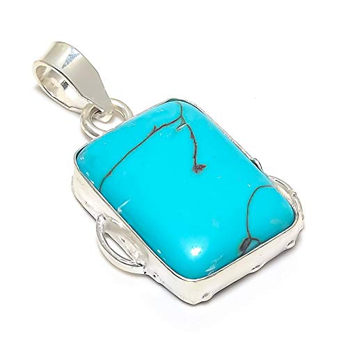 Santa Rosa Turquoise Gemstone Handmade Silver Plated Jewelry Pendant 1.58"