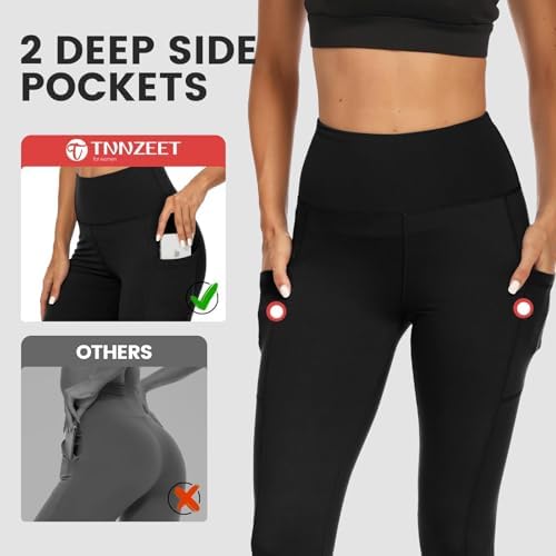 High Waisted Leggings for Women - No See Through Tummy Control Cycling Workout Yoga Pants with Pockets Reg & Plus
