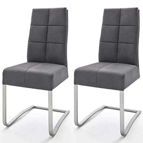 Robas Lund Esszimmerstühle 2er Set Grau, Schwingstuhl Esszimmerstuhl mit Taschenfederkern, Stuhl Salva 2