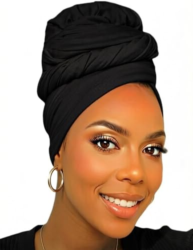 Ftoronaly Long Head Wraps, Large Hijab Head Scarf for Black Women Black