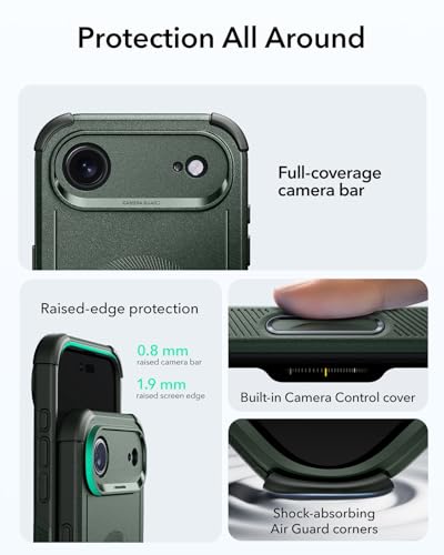 Image of ESR for iPhone Air Case, 23ft Military-Grade Drop Protection, Shock-Absorbing Rugged iPhone 17 Air Cover, MagSafe Accessories Compatible, Cyber Series, Olive Green