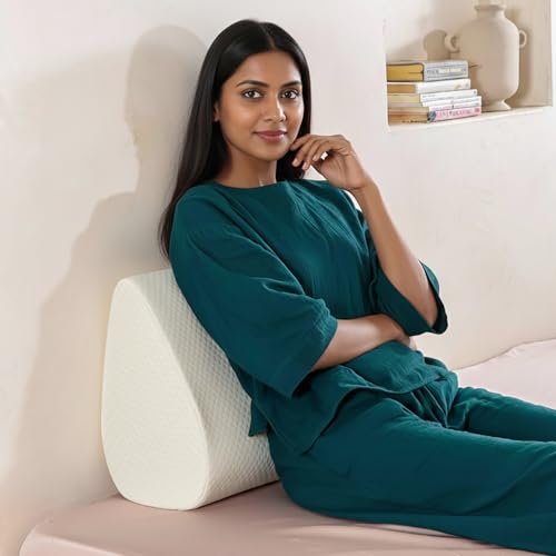 Image of Wakefit Memory Foam Curved Wedge Pillow | Soft, Washable Cover | Multi-Purpose Support for Back Relief, Leg Elevation & Knee Comfort | White