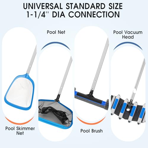 Image of TidyMister 12 FT Heavy Duty Pool Pole with Retriever Hook, Prime Telescopic Aluminum Standard Pole for Swimming Pool Cleaning Tools Connect with Pool Net Skimmers, Brushes, Vacuum Heads